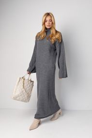 Довга в’язана сукня прямого крою - сірий цвет, ONE SIZE (є розміри)