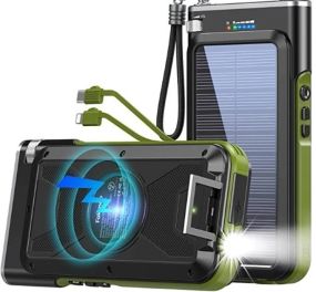 Power Bank, 26800 мА·год, бездротова зарядка, 2 вбудовані кабелі з аварійним заради