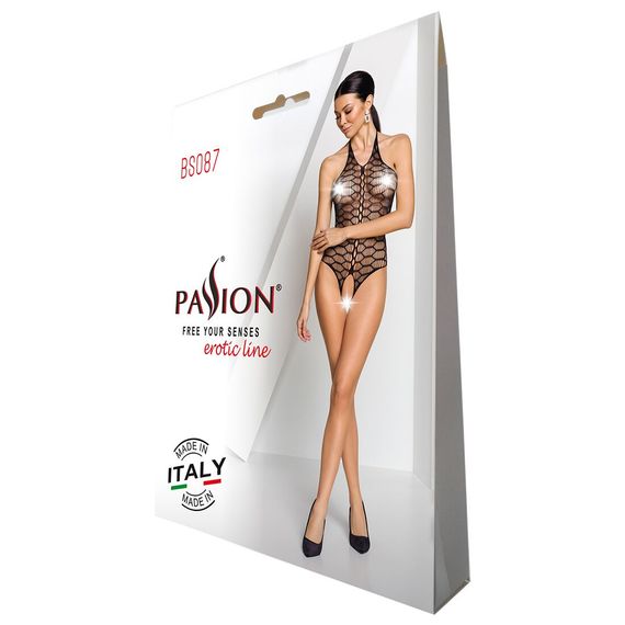 Бодістокінг у велику сітку Passion BS087 black, відкрита спина, халтер, з доступом, One size | Зображення 7