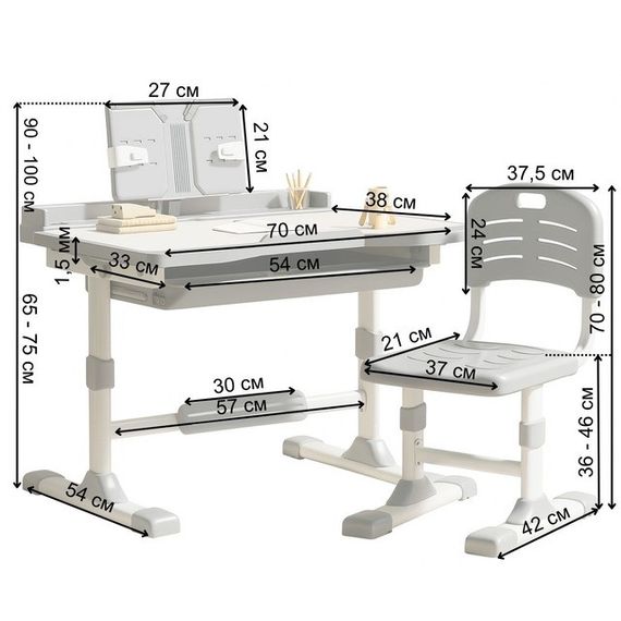 Детская парта для школьника Spoko SP-09 с лампой и сиденьем, регулируемая, серая (42401045) | Зображення 4