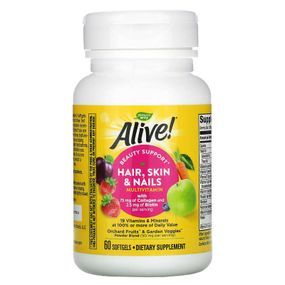 Мультивитамины для волос, кожи и ногтей, Hair, Skin &amp; Nails Multi-Vitamin, Nature's Way, Alive! 60 капсул