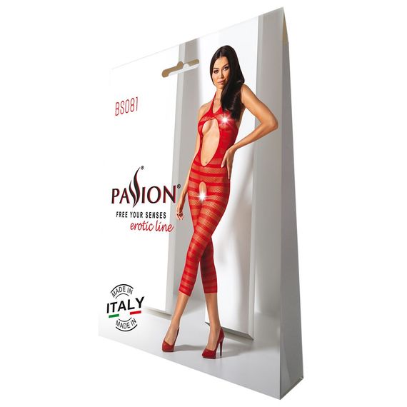 Сітчастий бодістокінг з відкритим животом Passion BS081 red, One size | Зображення 4