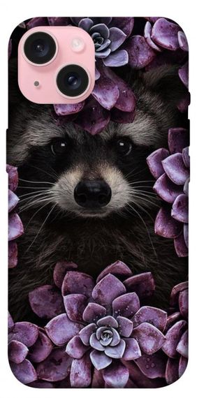 Чохол з картинкою Єнот у квітах для Apple iPhone 15 (6.1")