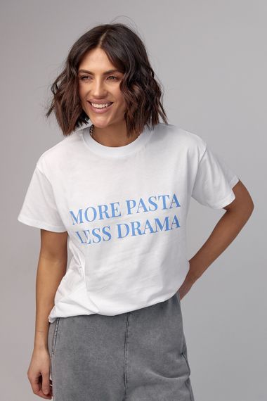 Женская футболка с надписью More pasta less drama - голубой цвет, M (есть размеры) | Зображення 5