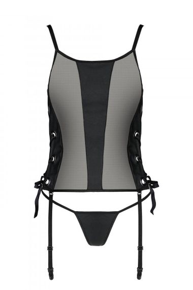 Сітчастий корсет з люверсами та знімними пажами Passion MALWIA CORSET S/M, black, екошкіра, стрінги Sex Aura | Зображення 3