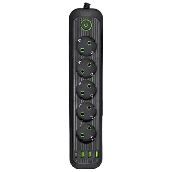 Мережевий фільтр-подовжувач 5 розеток 3xUSB-A 1xUSB-C 3м чорний HP-5-42