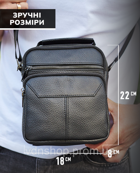 Чоловічий шкіряний месенджер 18x22x8, сумка планшет через плече Tiding Bag A25F-1519A чорний | Зображення 2
