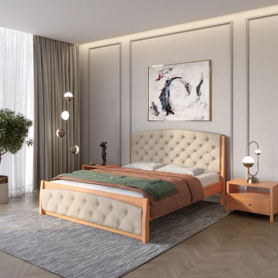 Односпальне дерев&#039;яне ліжко Mebigrand Мехіко Яблуня/Аляска 23 (Бежевий) 90х190 см (MBG-12036)