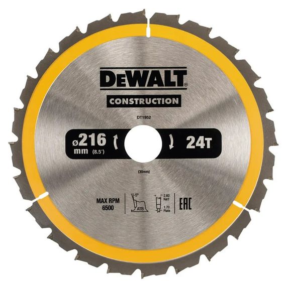 Диск пилковий DeWALT СONSTRUCTION 216 х 30 мм (DT1952)