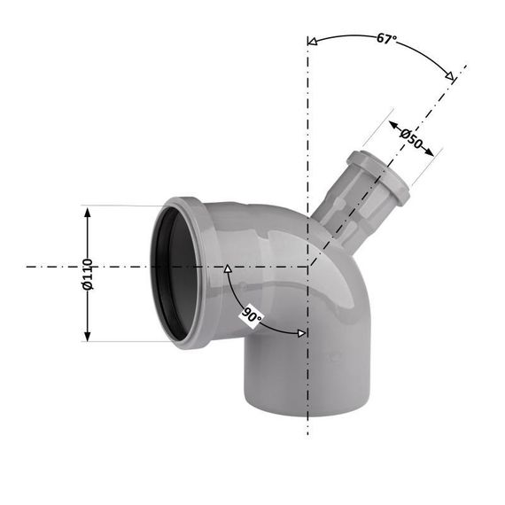 Колено 110x90° с отводом 50х67° TA Sewage | Зображення 1