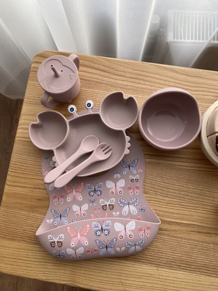 Набір дитячого силіконового посуду Краб пудра | Зображення 1