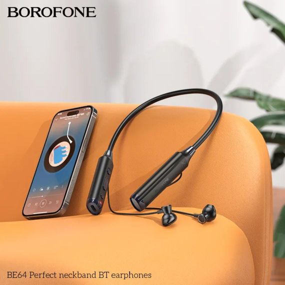 Беспроводные наушники BOROFONE BE64 Perfect neckband BT earphones Black | Зображення 3