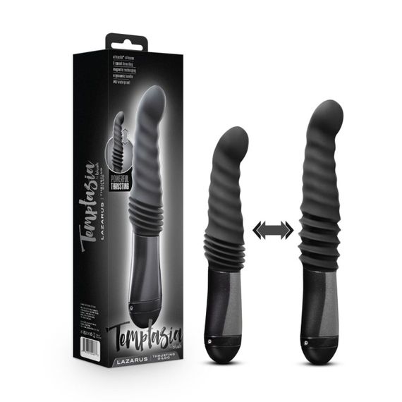 Пульсатор Blush Temptasia – Lazarus Thrusting Dildo – Black, ребристий стовбур, 3 швидкості | Зображення 6