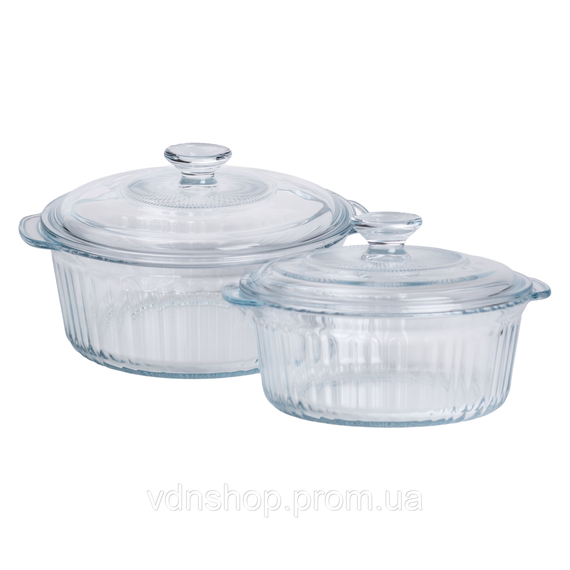 Форми для запікання набір 2 шт скляні з кришками круглі HP-34-26 | Зображення 1