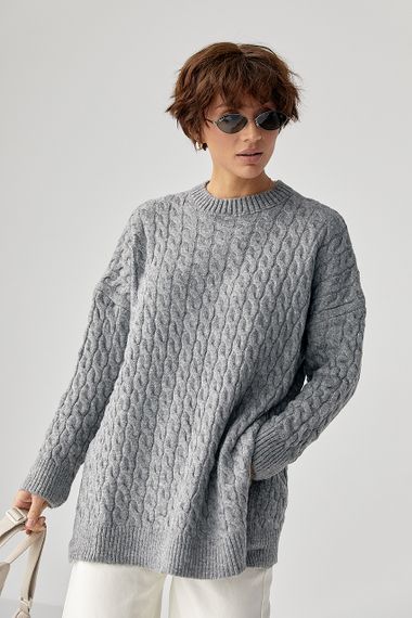 В'язана туніка з косичками - сірий цвет, ONE SIZE (є розміри) | Зображення 4