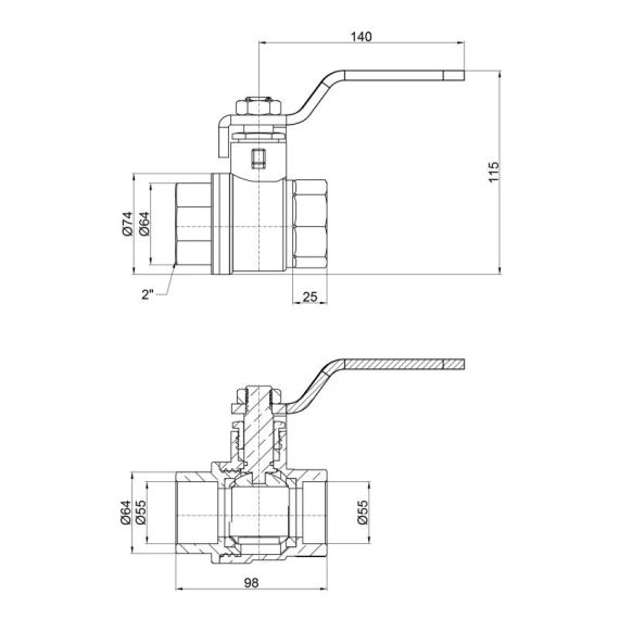 Кран кульовий Thermo Alliance Base 2" ВР для води (важіль) SD600W50 | Зображення 1