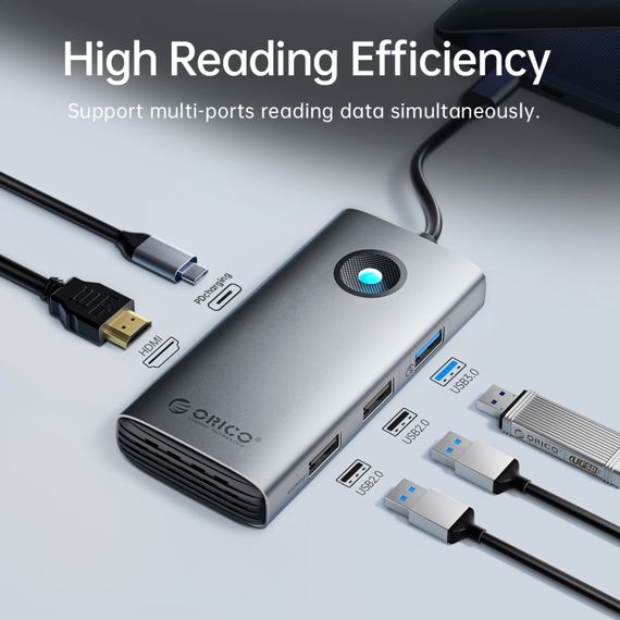 ORICO ORICO-PW11-6PCR R45 Type-C / USB-C Многофункциональная док-станция 6-в-1 5 Гбит/с (темно-серый) | Зображення 2