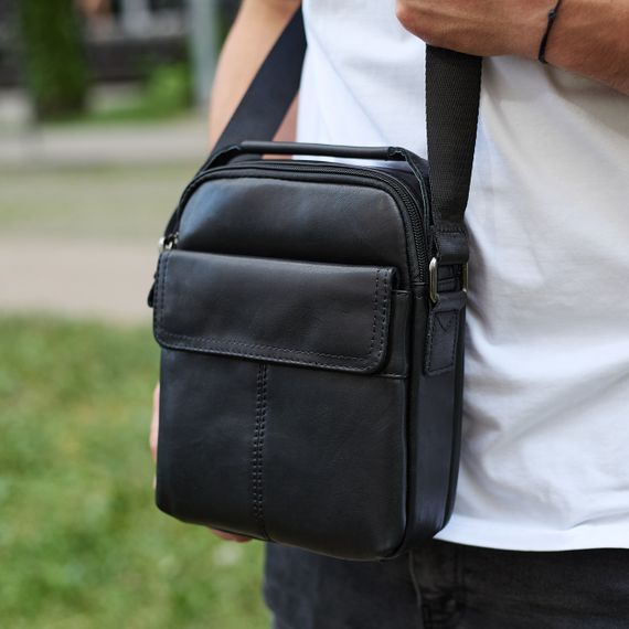 Чоловіча шкіряна сумка, барсетка з натуральної шкіри 24х18х8, сумочка для чоловіків, чорна | Зображення 1
