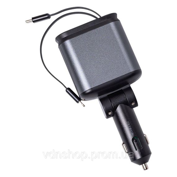 Автомобильное зарядное устройство LED-проекция, с быстрой зарядкой и выдвижными кабелями Apple Lightning/USB-С HP-B1 | Зображення 4