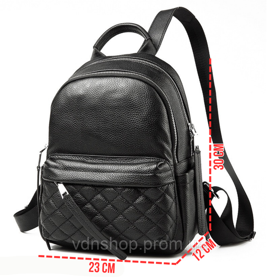 Женский кожаный рюкзак городской 30х23х12, наплечник из натуральной кожи, черный | Зображення 4