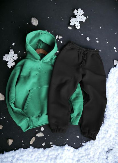 Женский теплый спортивный костюм на флисе DA2455 размер M цвет зелено-черный