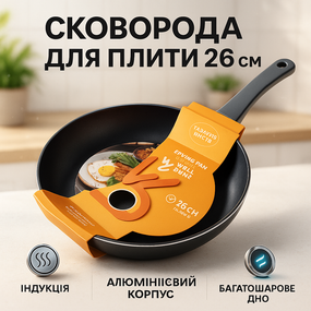 Сковорода якісна на плиту WELL DONE WD-1016W 26 см, Сковорода для любителів готувати KO-60