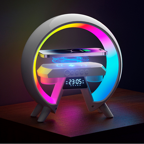 Аккумуляторный светильник XM-X63, RGB ночник, часы, беспроводная зарядка, Bluetooth колонка | Зображення 8