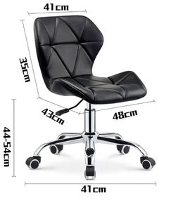 Мобільний робочий стілець Рокі хромована хрестовина з колесиками, м'яке сидіння чорний шкірозамінник