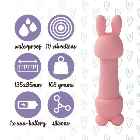 Міні-вібратор FeelzToys Mister Bunny Pink з двома насадками для різноманітної точкової та кліторальної стимуляції | Зображення 4