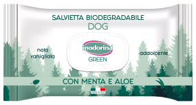 Вологі біорозкладні серветки Inodorina Green Menta e Aloe з м'ятою та алое для всіх типів шерсті собак, 30 шт