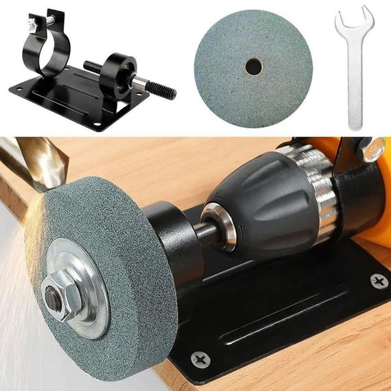 Насадка на дриль з точильним каменем та гайковим ключем / Шліфувальний камінь для заточування ножів, ножиць та свердлів