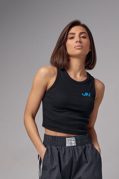 Женская майка в рубчик с вышивкой JH - черный цвет, L (есть размеры) | Зображення 5