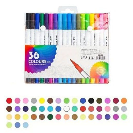 Профессиональный набор 36 шт двухсторонних маркеров линер+кисть с мягкой головкой на водной основе IK-81