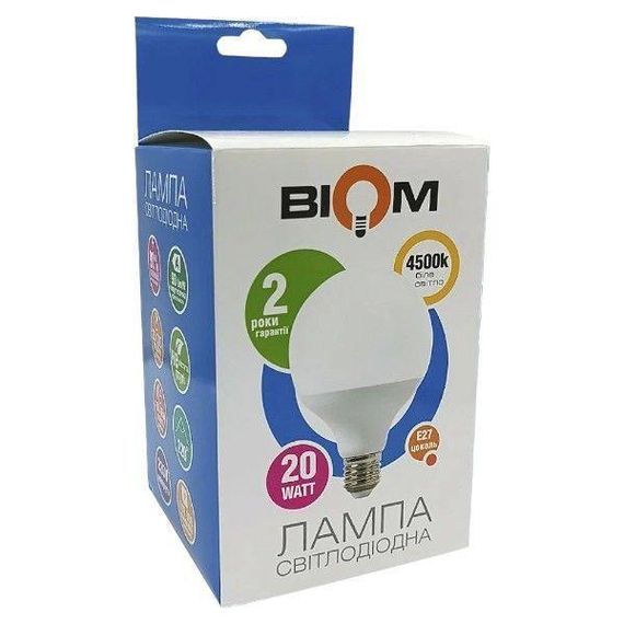 Світлодіодна лампа Biom BT-591 G95 20W E27 4500К матова | Зображення 2