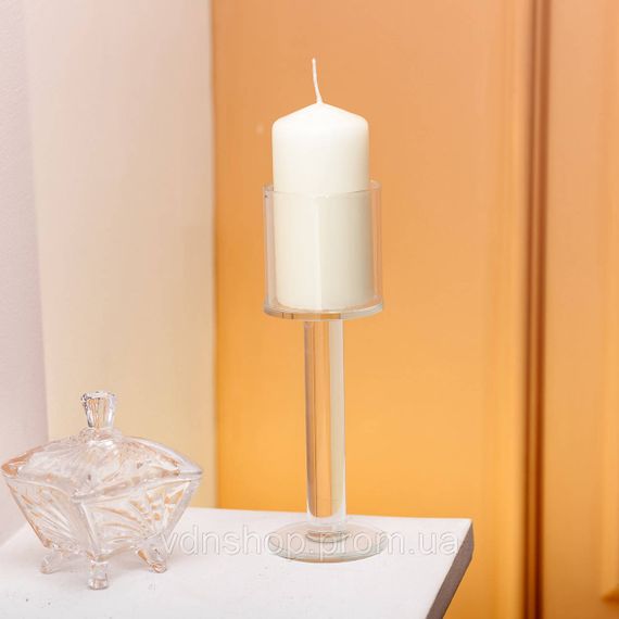 Підсвічник скляний на високій ніжці 6×18.5 см підсвічник келих декоративний прозорий | Зображення 2