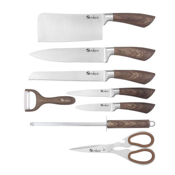 Набор кухонных ножей UNIQUE UN-1833 с деревянными ручками и подставкой | Зображення 1