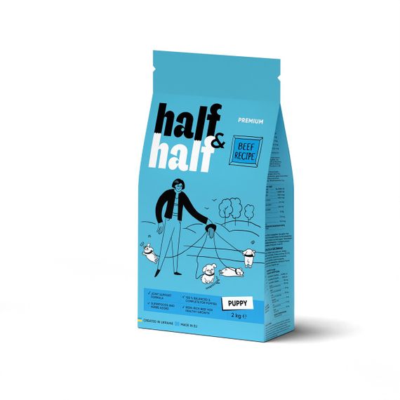 Корм Half&Half Puppy сухий з яловичиною для цуценят та юніорів 2 кг