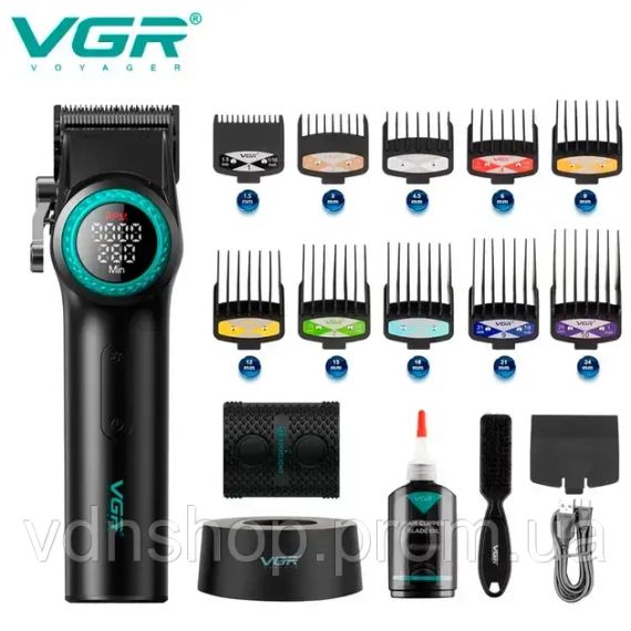 Акумуляторна машинка для стрижки VGR V-001, 10 насадок, 9000 RPM, АКБ 4600 mAh, LED дисплей | Зображення 3