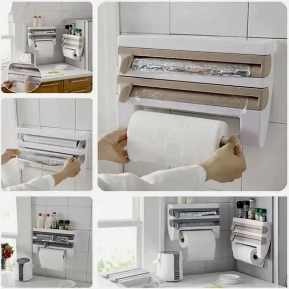 Кухонний диспенсер для плівки, фольги та рушників Kitchen Roll Triple Paper dispenser, тримач для рушників | Зображення 3