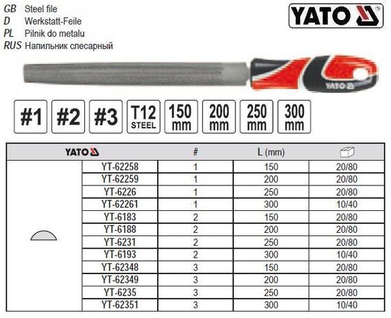 Напилок по металу напівкруглий l=150 мм #1 YT-62258