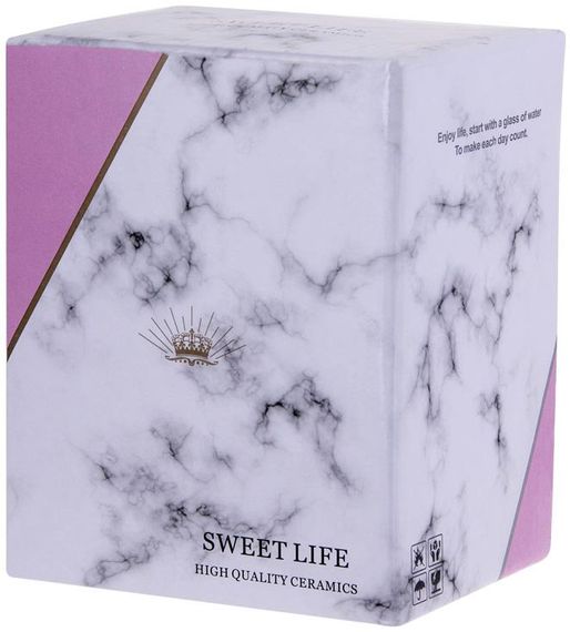 Кухоль порцеляновий Coffee Prelude "Mrs" 420мл з кришкою і ложкою, рожевий мармур | Зображення 1