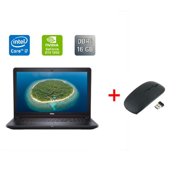 Игровой ноутбук Dell Inspiron 15-5577 / 15.6" (1920x1080) IPS / Intel Core i7-7700HQ (4 (8) ядра по 2.8 - 3.8 GHz) / 16 GB DDR4 / 128 GB SSD + 1000 GB HDD / nVidia GeForce GTX 1050, 4 GB GDDR5, 128-bit / WebCam / Windows 10 б/у + Подарок Беспроводная мышь