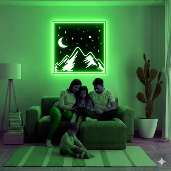 Панно декоративне картина на стіну Гори та місяць LED 16 кольорів телефон 400х400 acr-p000131 | Зображення 3