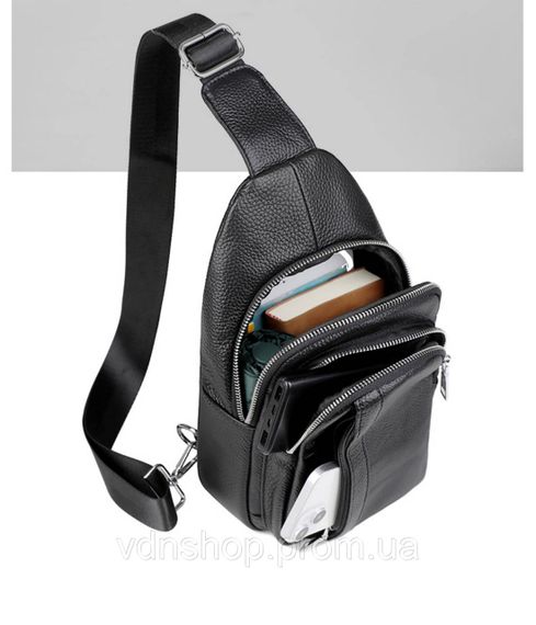 Мужская кожаная сумка-бананка на одно плечо 18х32х7, рюкзак слинг для телефона и мелочи TIDING BAG 83228 черый | Зображення 5