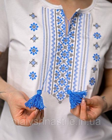 Женская футболка вышиванка  бело-синяя ПП7434 | Зображення 5
