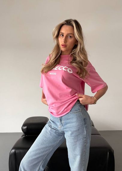 Женская свободная футболка оверсайз Prosecco mood  SH318 цвет розовый, размер 42/46 onesize | Зображення 4