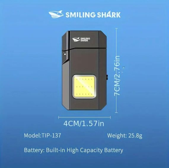 Перезаряжаемый фонарик-зажигалка SMILING SHARK TIP-137 COB, сверхъяркий, с зарядкой Type-C, карманный | Зображення 7