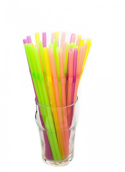 Трубочка для коктейлю кругла з гофрою асорті 4 кольори неон 6×240 мм 100 шт