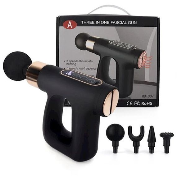 Ударний Перкусійний масажер для тіла та м'язів Масажний пістолет EM HB-007 акумуляторний чорний WP-40