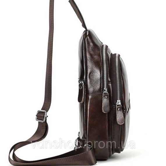 Чоловічий шкіряний слінг на одне плече 18х32х7, сумка-бананка для міста TIDING BAG 62867 коричнева | Зображення 2